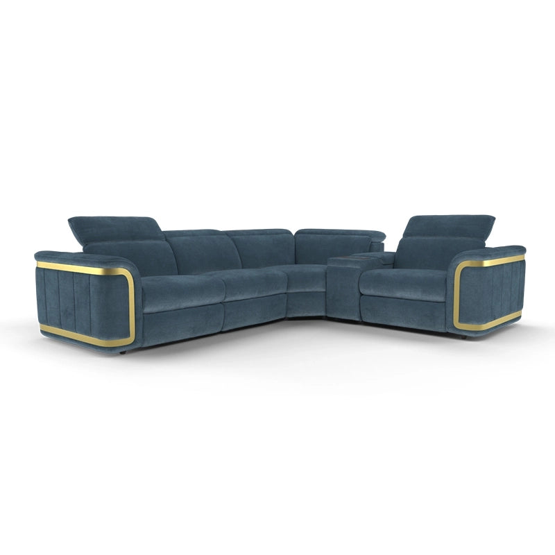This couch and recliner set features electric-powered reclining seats, chaise footrests, and adjustable headrests that redefine relaxation - 2+corner+console+1