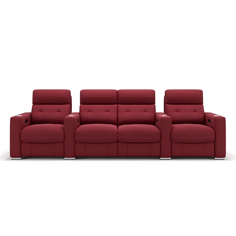 LED-lit cupholders with home cinema recliner and home entertainment couch in red fabric