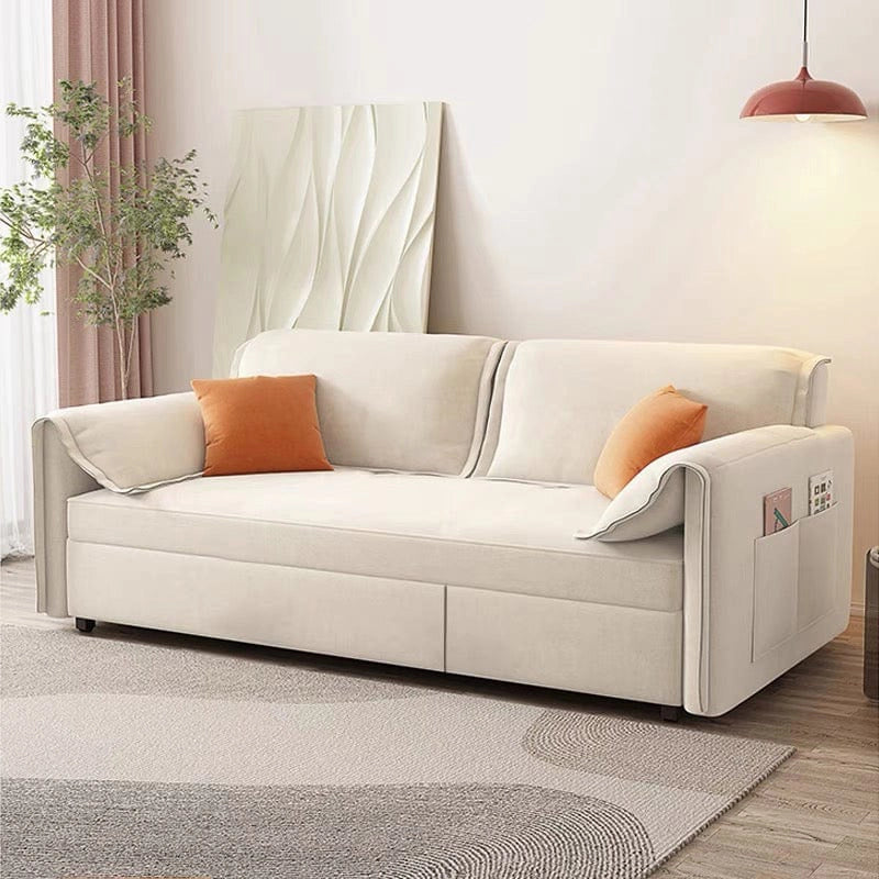 Its concealed short legs, rolled armrests, and stitched piping create a polished look.
