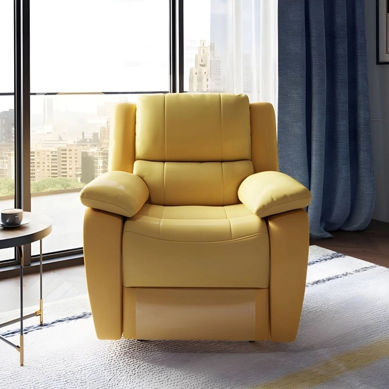 Chaise footrest detail on yellow unit Made to Order Custom Built recliner chair one-seater faux leather