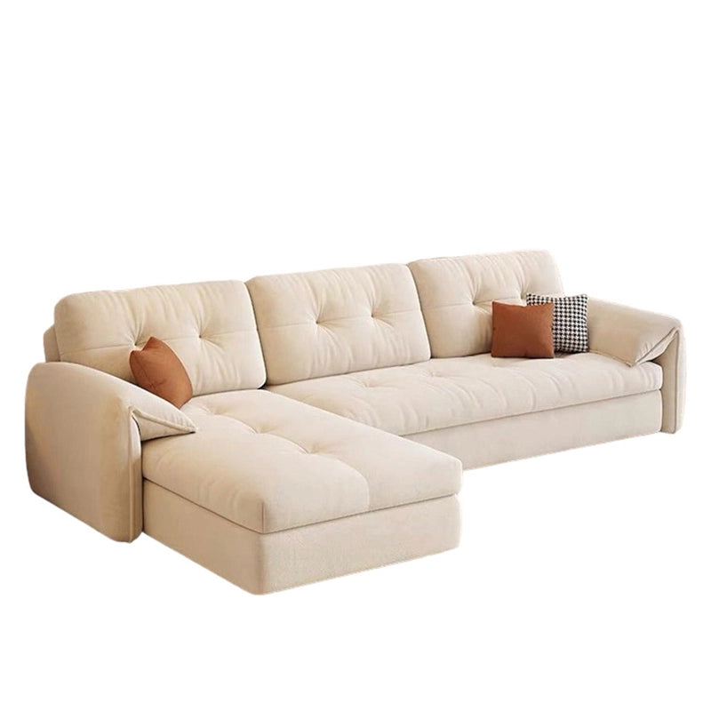 Upholstered in durable fabric, it seats four to five comfortably in an L-shape with a low-profile silhouette.
