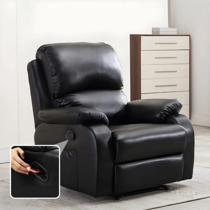 A smooth manual pull-lever activates the partial lay-back, with ergonomic overstuffed cushioning tailored for long hours of seated relaxation.