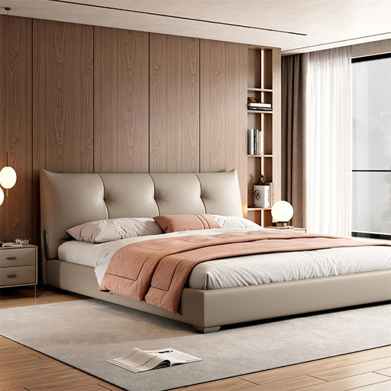 Compact block legs and the low silhouette make it a smart pick for master bedroom bed design seekers aiming for functionality.