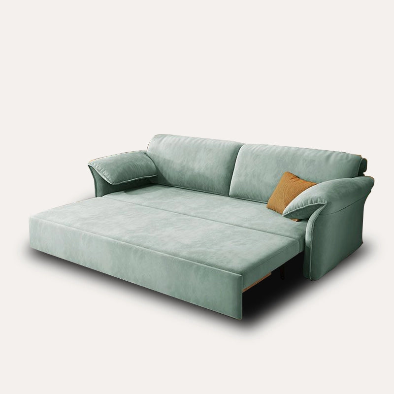 Cream beige channel-stitched faux leather sofa bed – sofa cum bed design, convertible couch bed, 3-seater